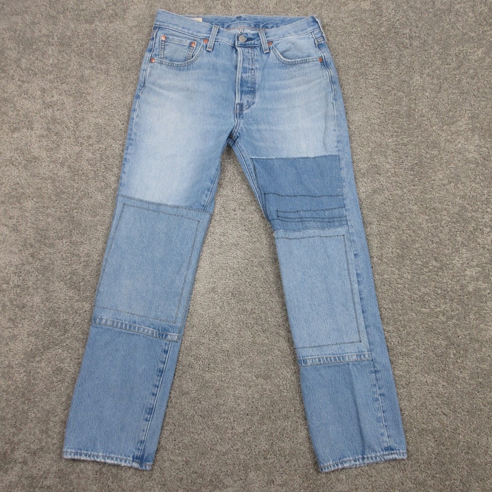 Levis Jeans Mens 30x30 Blue 501 Button Fly Premium Patch‎ Work Faded Denim Pants